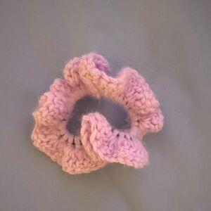 Pink handmade crochet scrunchie